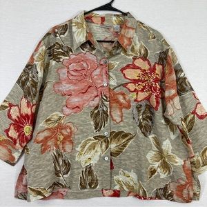 Chico's Silk Linen Blend Floral Lightweight Button Jacket size XL
